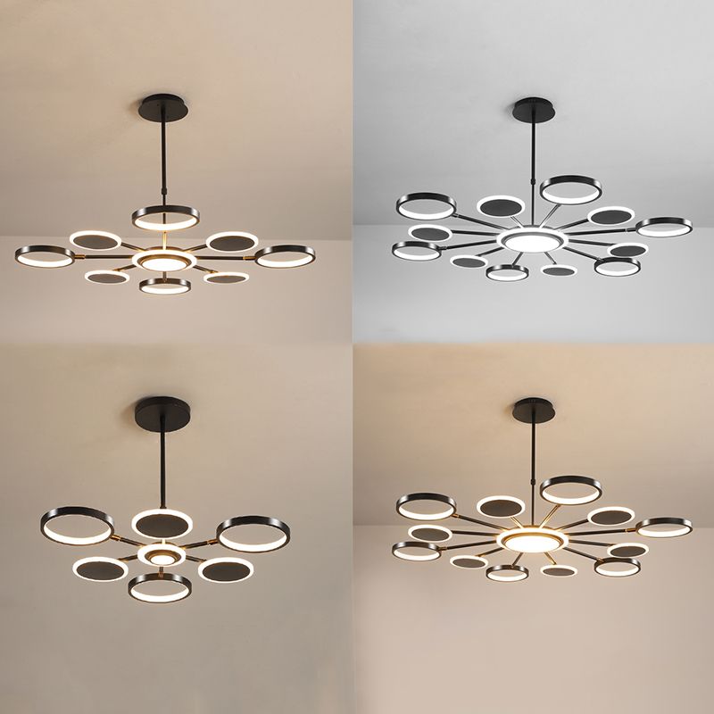 Nordic Style LED Hanging Light Fixture Circles Hanging Chandelier with Metal Shade