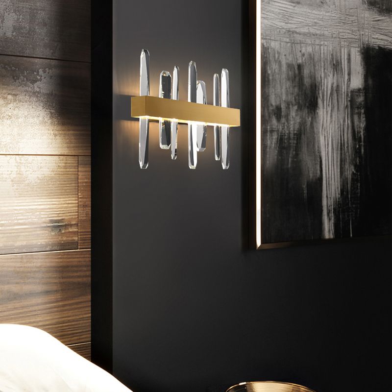 Stick Shaped Crystal Wall Lighting Minimalistic Gold Finish LED Sconce Fixture for Bedroom