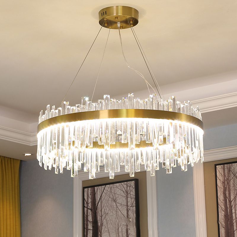 Runde Form hängende Lichter moderner Kristallmetallkronleuchter in Gold für Wohnzimmer