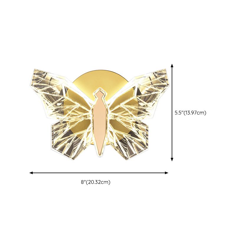 Gold Modern Metal Wall Sconce Butterfly Shape Wall Light with Glass Shade for Living Room