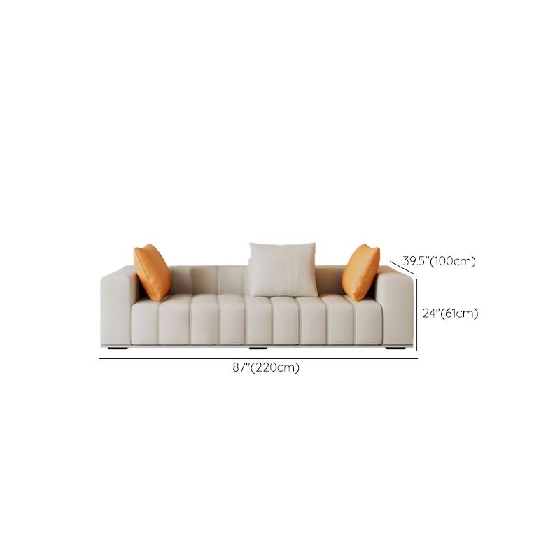 Genuine Leather Scandinavian Sofa Tuxedo Arm Sectional with Bolster Pillows