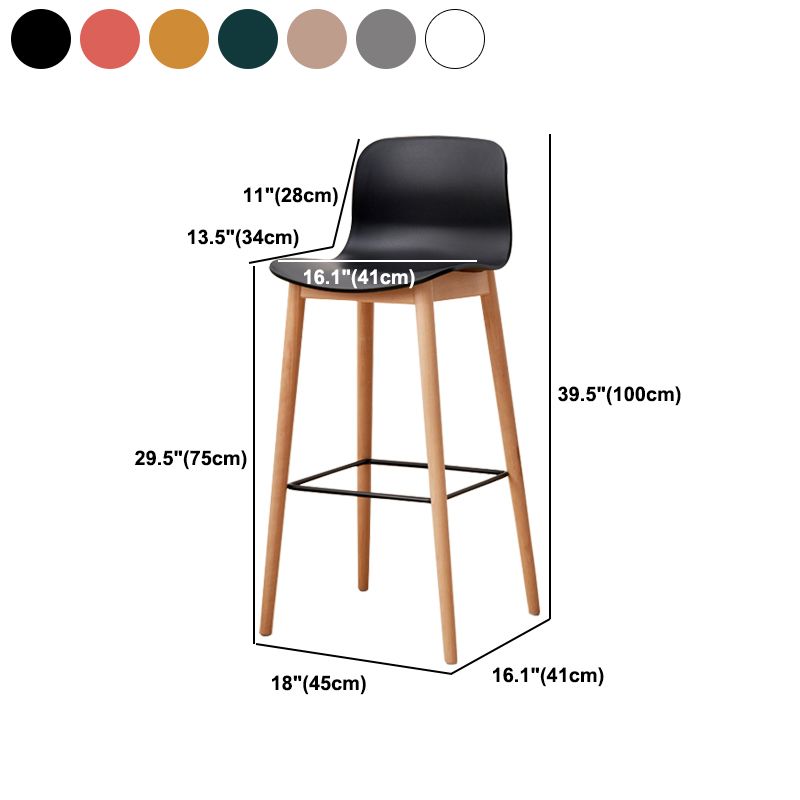 Modern Wood Barstool Simple Low Back Indoor Tall Stool with Plastic Seat
