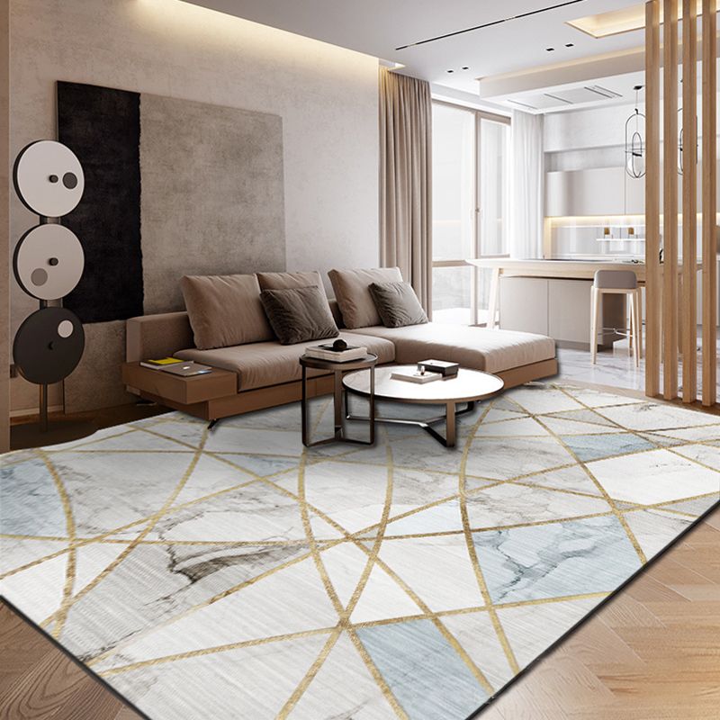 Multi Colored Room Area Rug Modern Colorblock Geometric Carpet Polypropylene Machine Washable Pet Friendly Non-Slip Rug