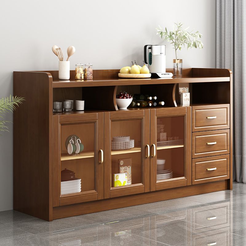 Modern Accent Cabinet with 3 Drawers and Bar Pulls Glass Doors