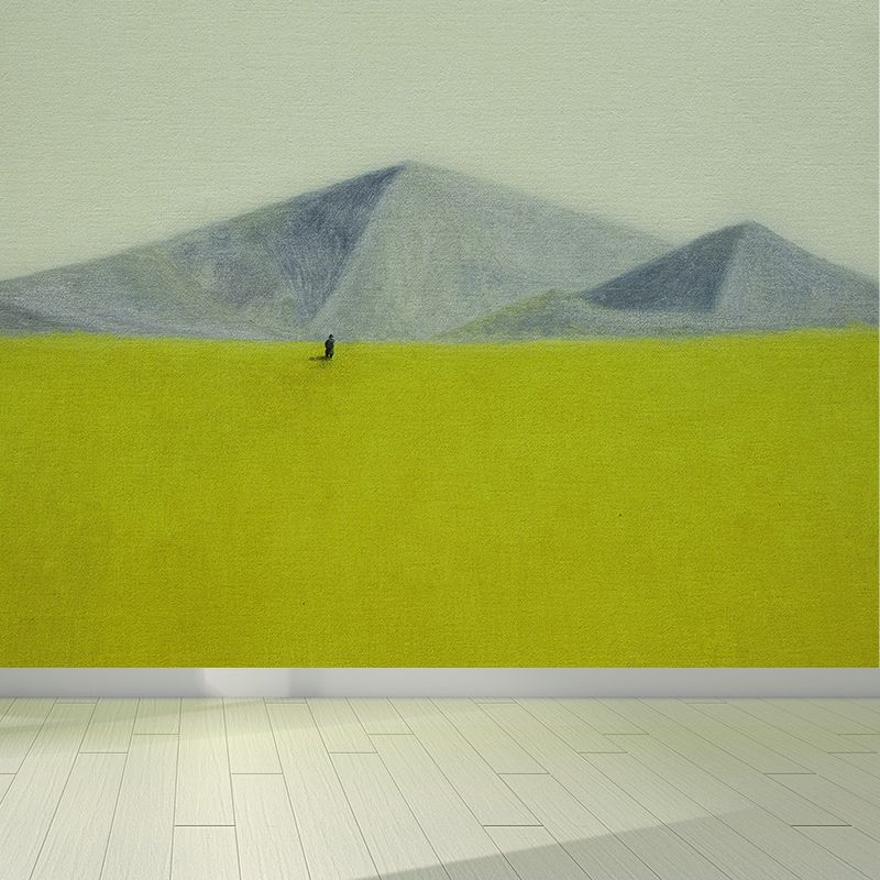 Wide Meadow and Mountains Mural Wallpaper Contemporary Art Non-Woven Wall Covering