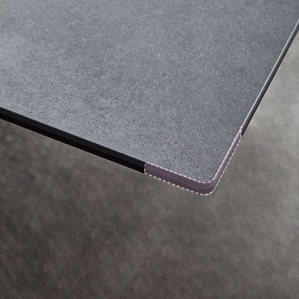 Industrial Sintered Stone Dining Table Rectangle Black Table with Pedestal Base
