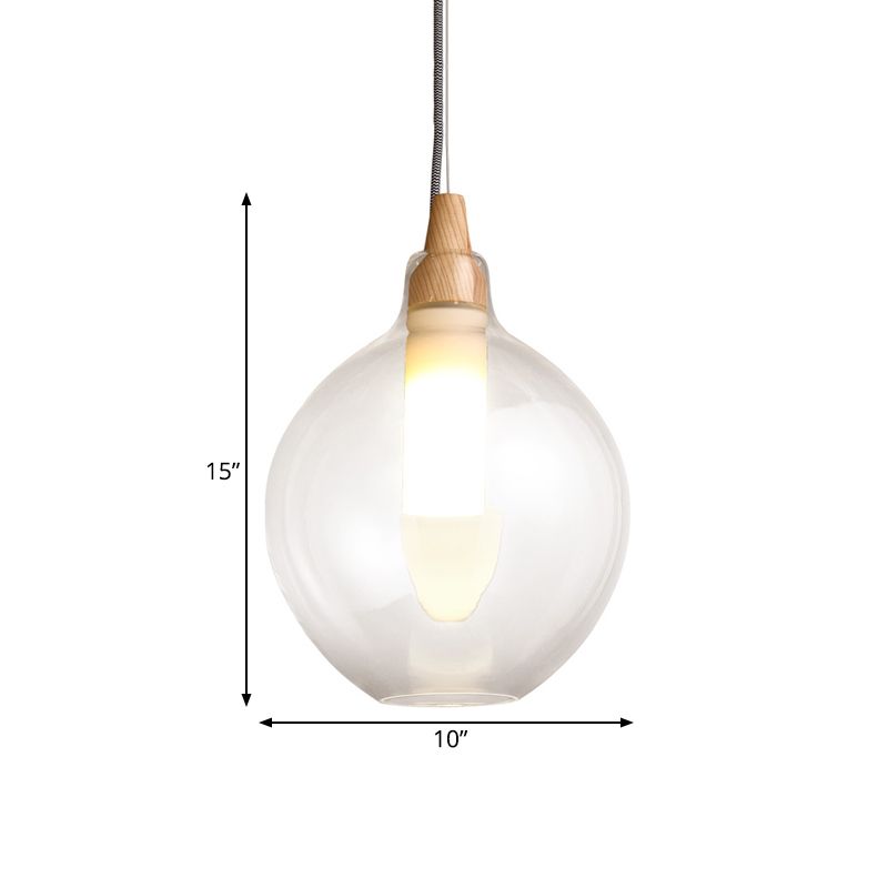 Clear Glass Dual Shade Globe Drop Pendant Simplicity 1-Light Hanging Ceiling Light with Wood Seal