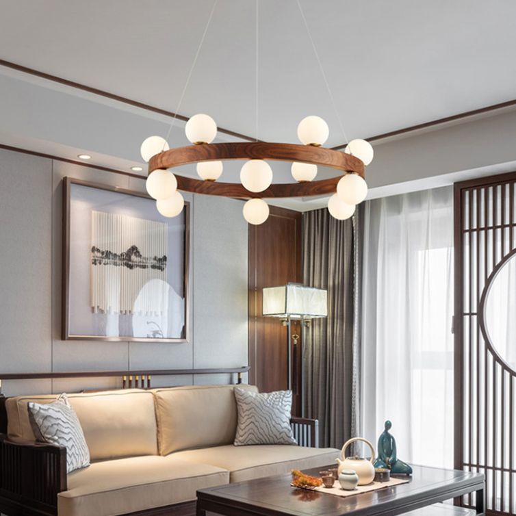 Contemporary Wood Hanging Light Fixtures Rounded Chandelier for Dining Room