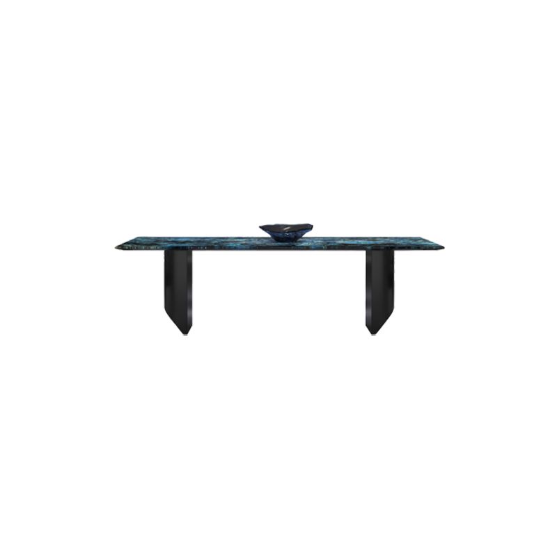 Contemporary Style Rectangle Marble Dinner Table with Double Pedestal