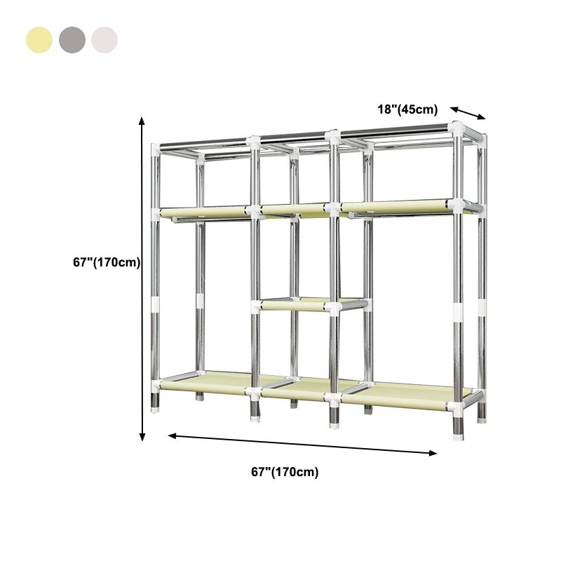 Contemporary Style Wardrobe Cabinet Metal Frame Armoire with Garment Rod for Home