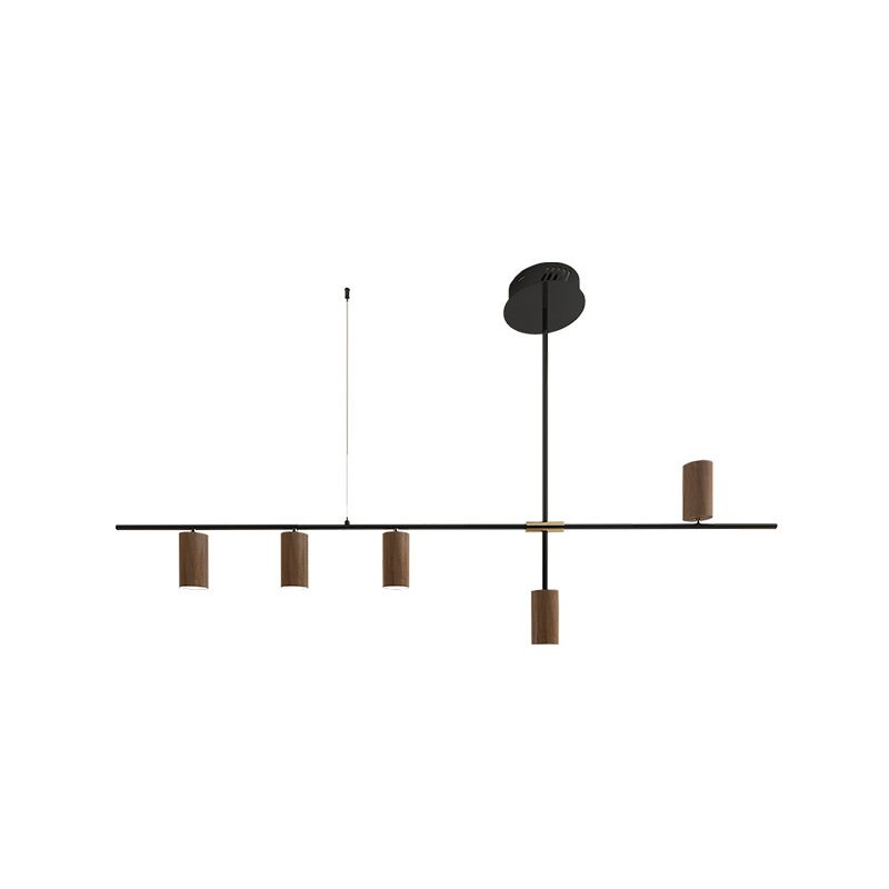 Modern Metal Island Lights Multi-Head Restaurant Hanging Lamp with Cylinder Walnut Shade