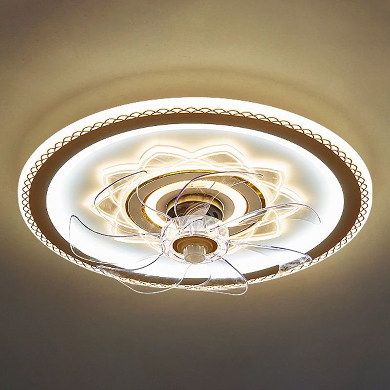 Weiße und goldene runde Lüfterlampe Einfachheit LED ACRYLIC SEMI BUSH Deckenleuchte mit Fernbedienung