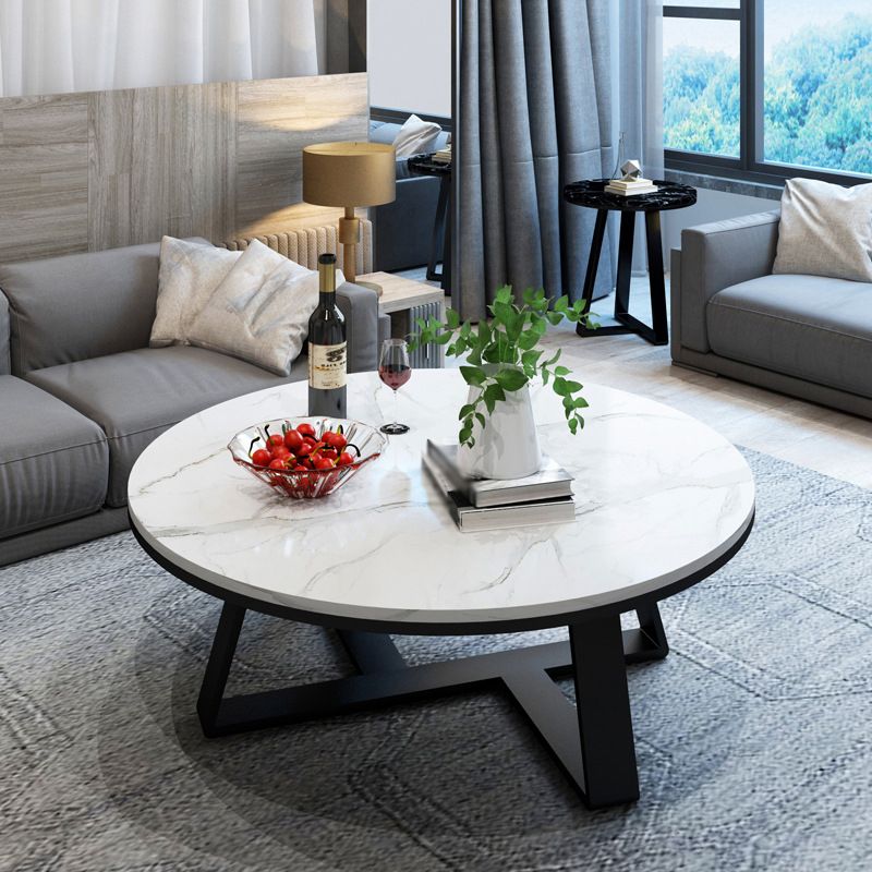 Modern Style Grey/black/white Slate Top Black Metal Base Round Coffee Table