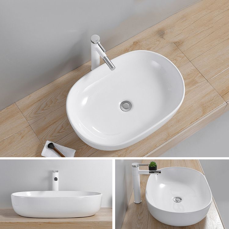 Modern Wash Stand Porcelain Rectangular with Drain Assembly and Pop-Up Drain Vessel Sink