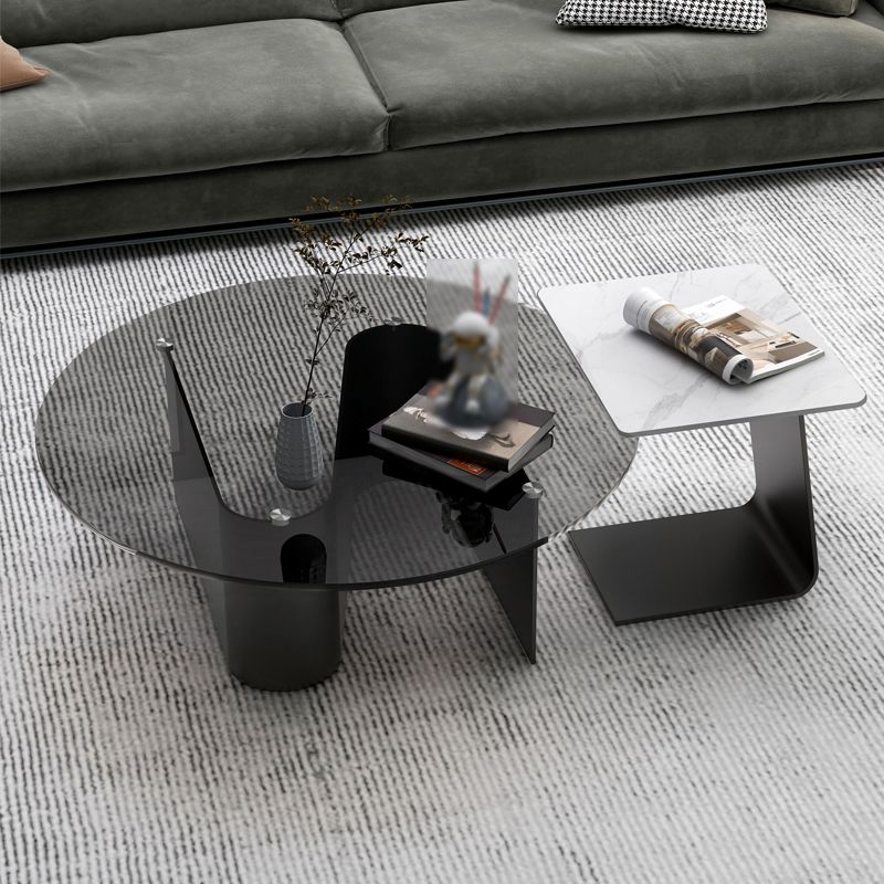Round Glass Top Bunching Tables Black Abstract Coffee Cocktail Table