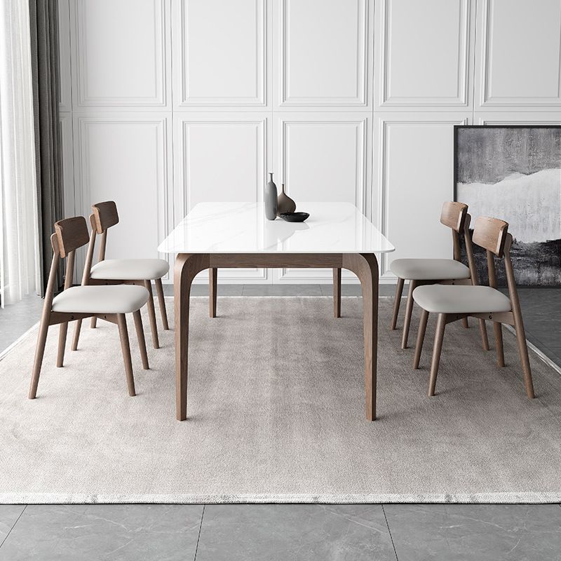 Mid-Century Dinette Table Rectangle Stone Dining Table in White