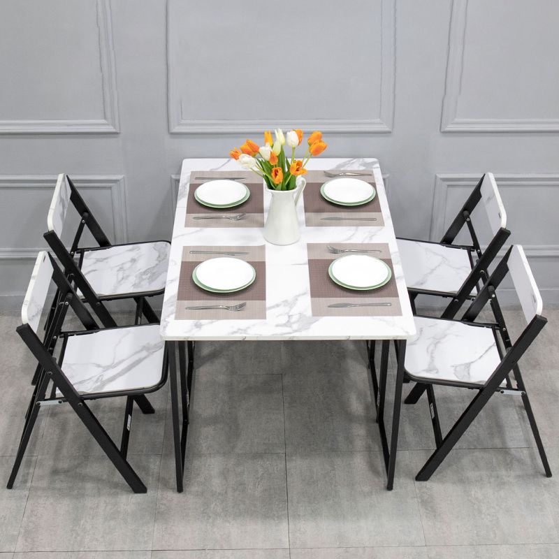 Modern Style Traditional Height Dining Set with Removable Leaf Table and Trestle Base