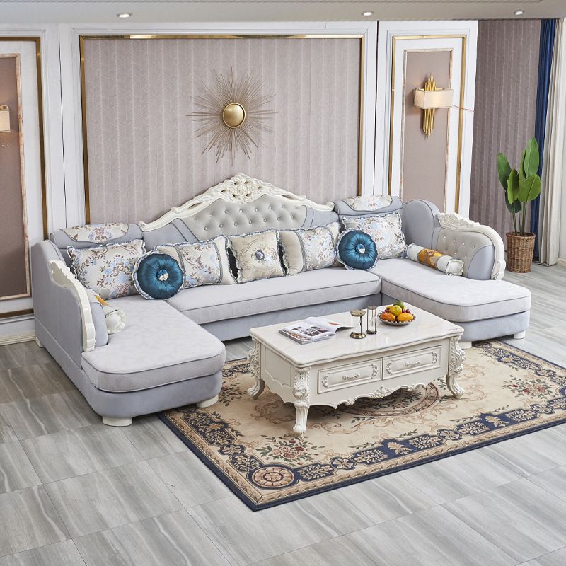 74" Wide French Country Sectional Sofa Tufted Split-Back Sleeper Sectional