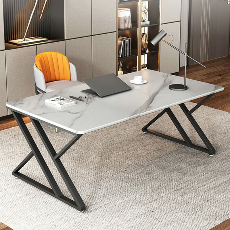 Modern Style Office Desk Sintered Stone Writing Desk with Metal Legs for Home