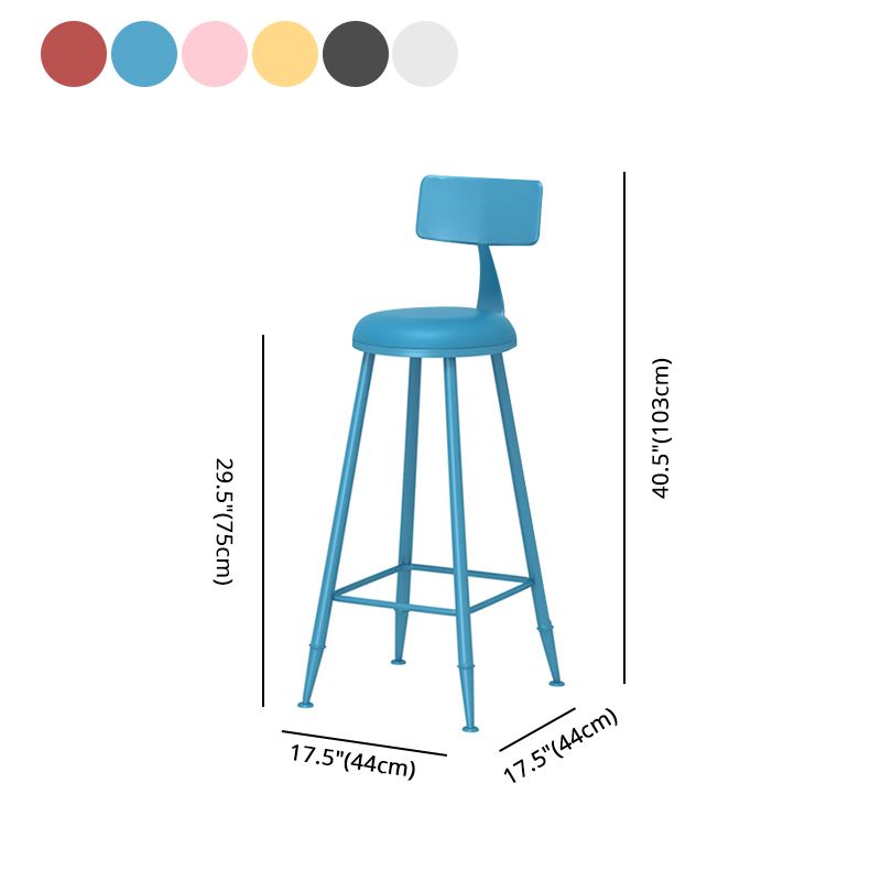 Taburete de bar moderno de hierro con respaldo de silla de mostrador redondo de cuero para cafetería
