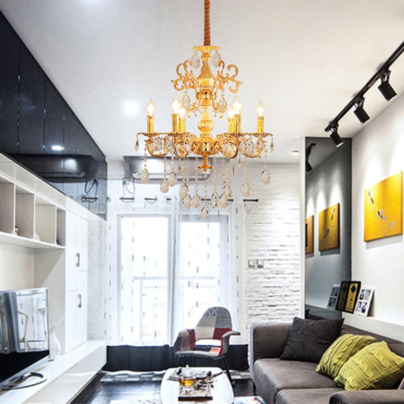Contemporary Candle Chandelier Lamp Crystal 6/8 Lights Bedroom Pendant Light Fixture in Gold