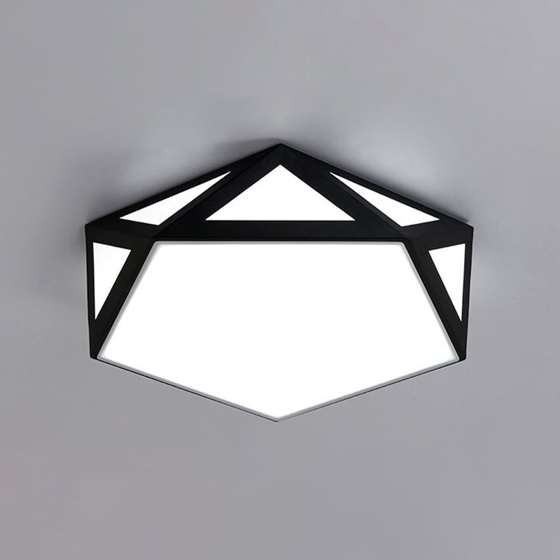 16.5"/20.5" W Foyer LED Flush Ceiling Light Modern Black/White Flush-Mount Light Fixture with Pentagon Acrylic Shade