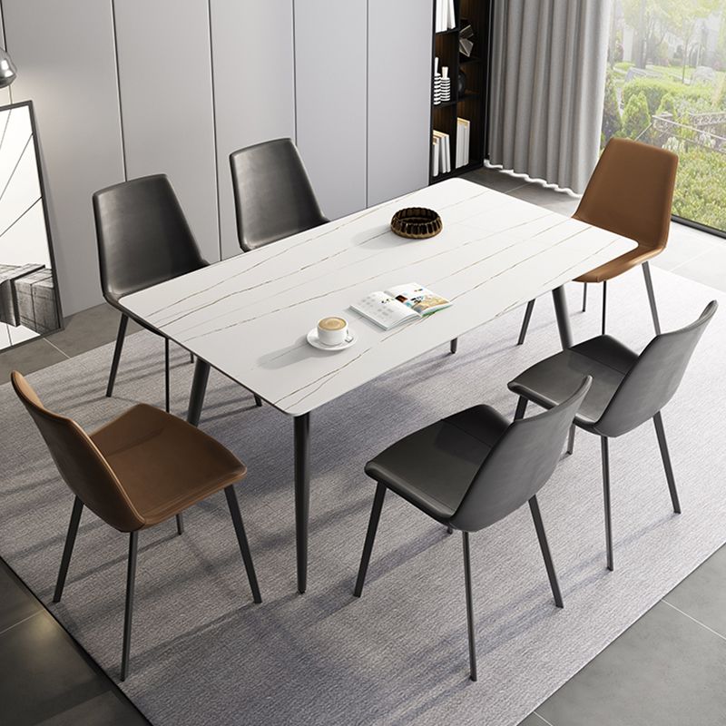 Mesa rectangular con base de acero al carbono para comedor de piedra sinterizada de estilo industrial para el hogar