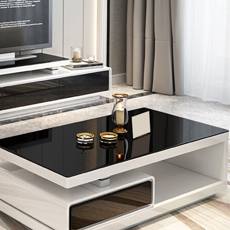 4 Drawers Coffee Table Rectangle Single Stone with Storage Shelf