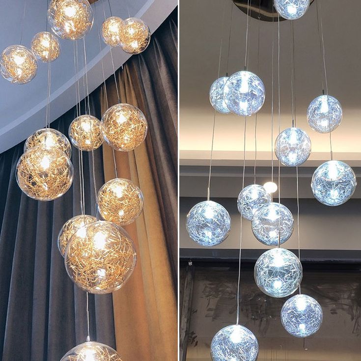 Globe Multi Light Pendant Mid-Century Modern Creativity Glass Hanging Pendant Lights for Duplex Stairs