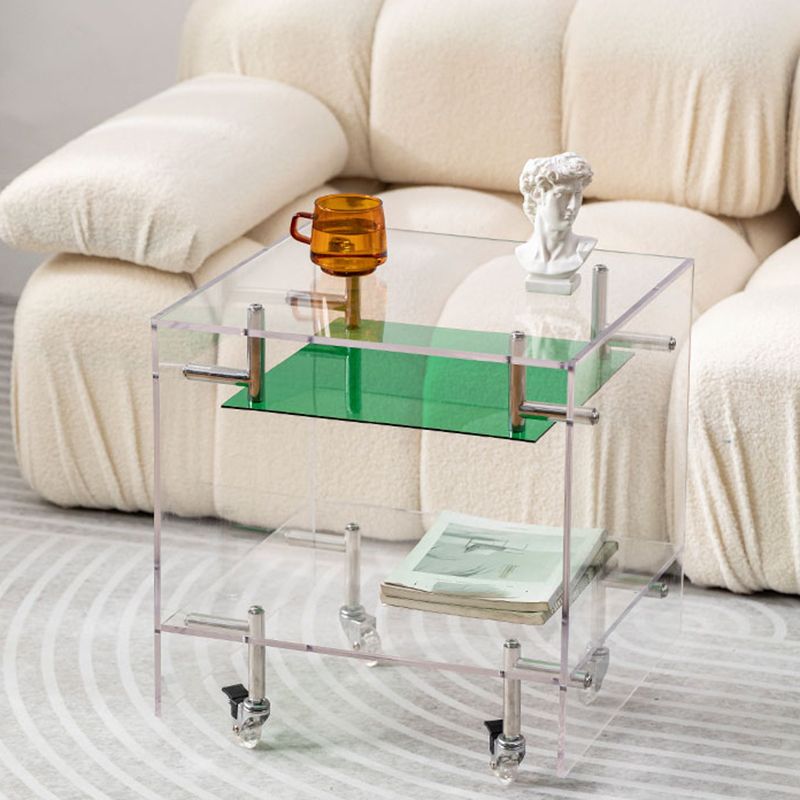 Plastic Rectangular End Table Double Tier Corner Table with Storage