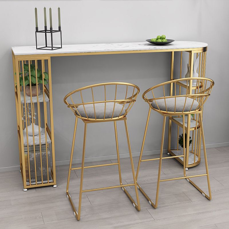 Glam Style Bar Table Faux Marble Double Pedestal Bistro Table with Storage