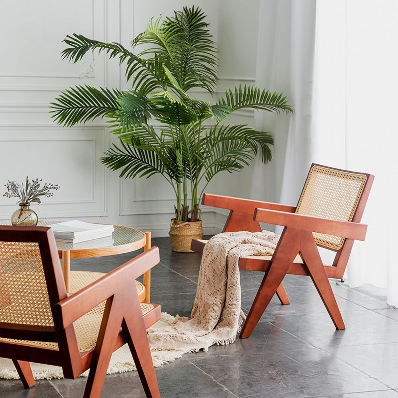 Contemporary Balcony Wood Arm Chair Matte Finish Open Dining Chair