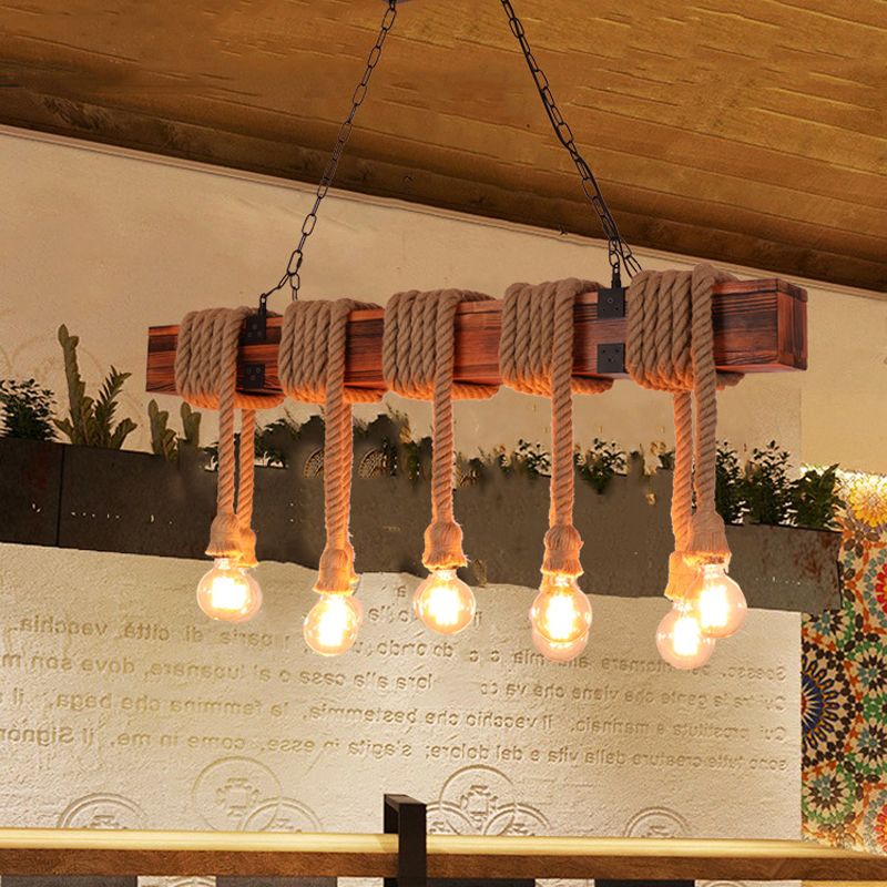 Wooden Island Light Industrial Style Island Hanging Light for Living Room