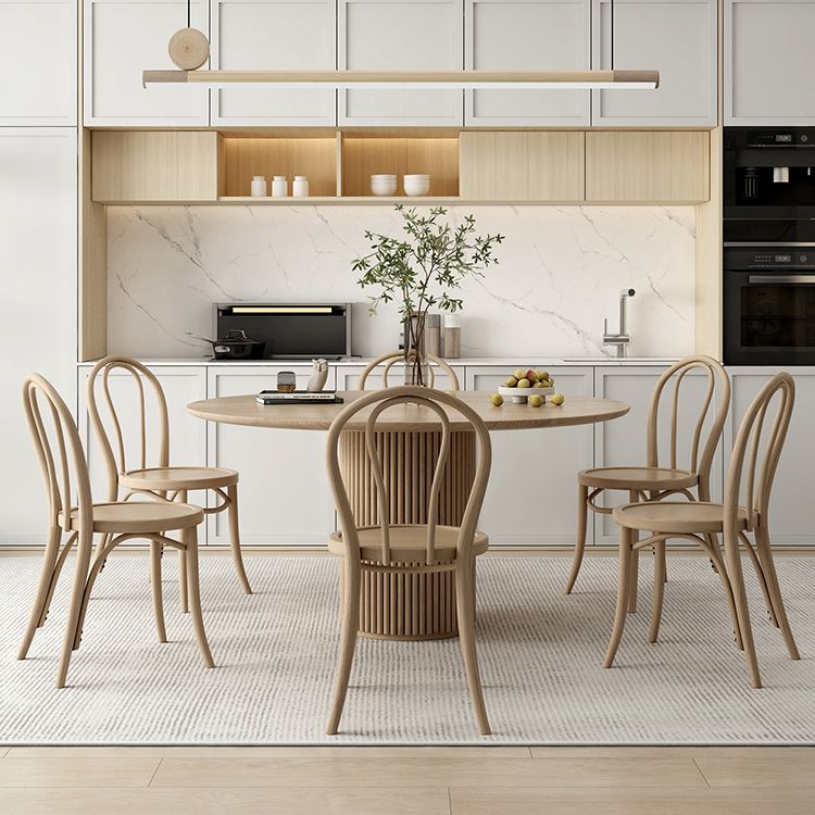 Modern Round Dining Table Pine Solid Wood Pedestal Dining Table in Natural