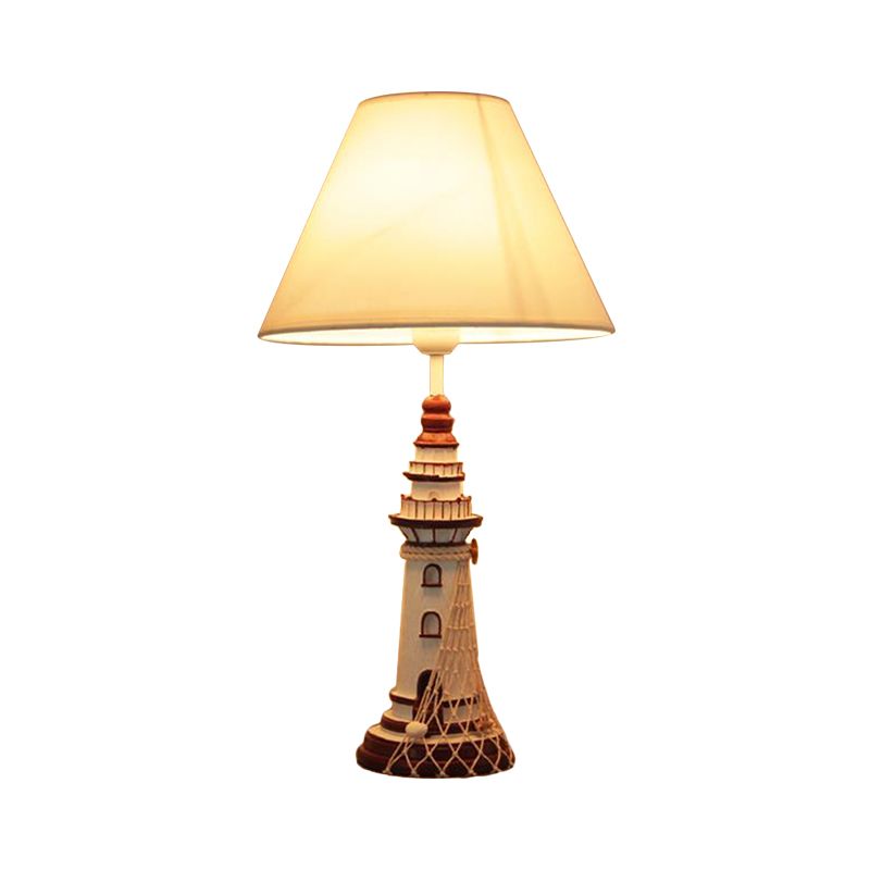 Rot/Dunkelblau Leuchtturm Nachtlampe Kinder 1 Glühharz -Tischlicht mit Kegelstoffschatten und Fernbedienung/Dimmerschalter/Power Switch