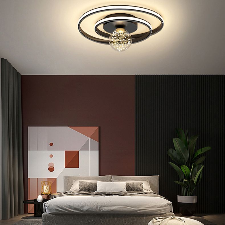 Cirkel plafondgemonteerd armatuur Nordic metalen LED slaapkamer plafondlamp in zwart