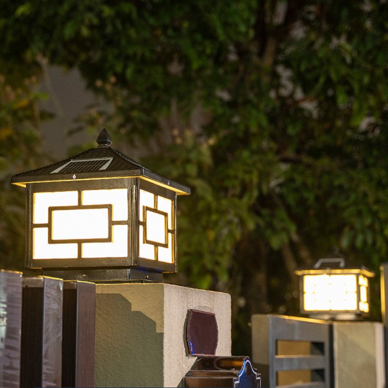 Contemporary Metal Pillar Lamp Square Shape Outdoor Waterproof Light with Acrylic Shade