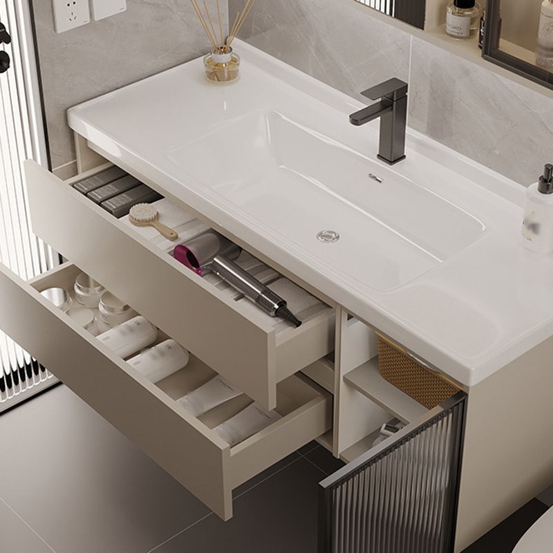 2 Drawers Vanity  Wood Frame Wall Mount Rectangle Single Sink Bathroom Vanity with Mirror