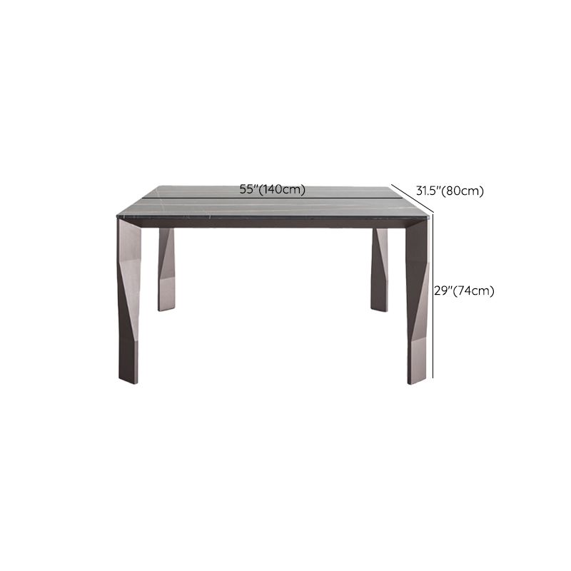 Rectangular Black Stone Table Top Dining Table with 4 Foot Metal Base