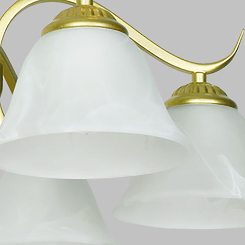 Gold Semi Flush Lamp Traditional Multi-Head Bedroom Ceiling Lighting with Glass Shade