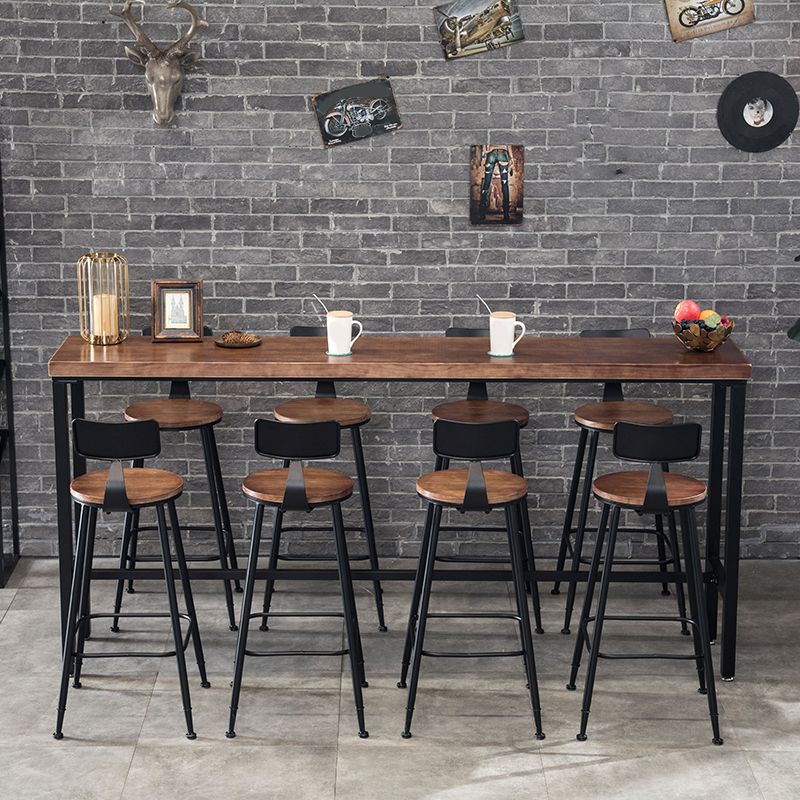 Industrial Rectangle Bar Height Table Solid Wood Bar Table with Trestle Base
