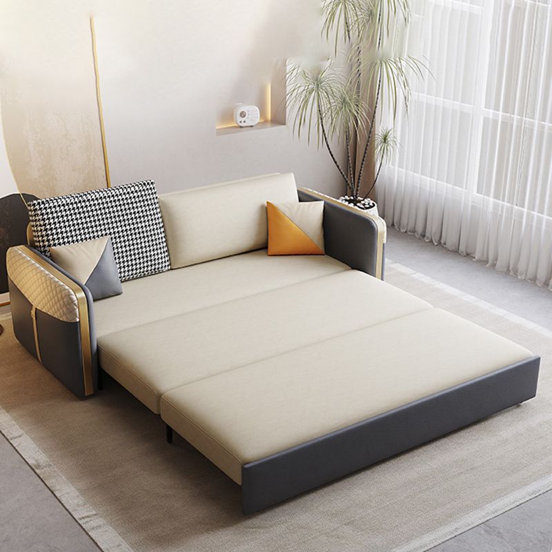 White Pillow Back Sleeper Sofa Square Arms Faux Leather Convertible Sofas