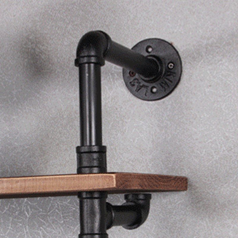 Industrial Wall Mounted Bookshelf with Black Iron Frame Pine Wood Shelf