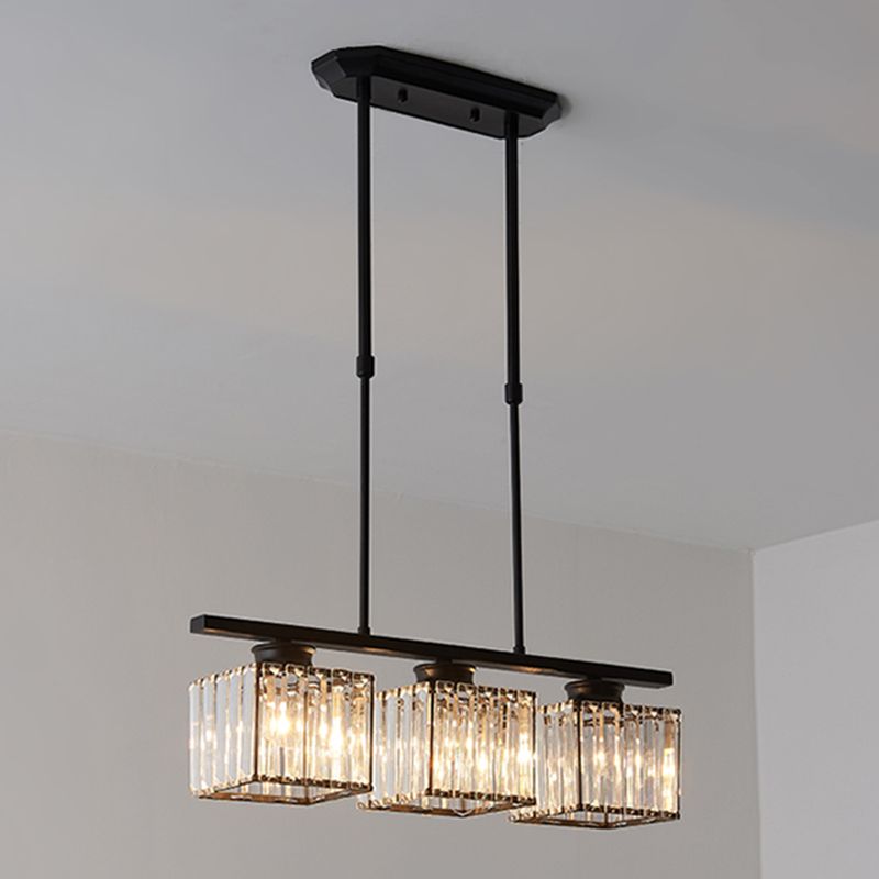 Contemporary Island Light Fixture Crystal Square Shade Hanging Light for Dining Table