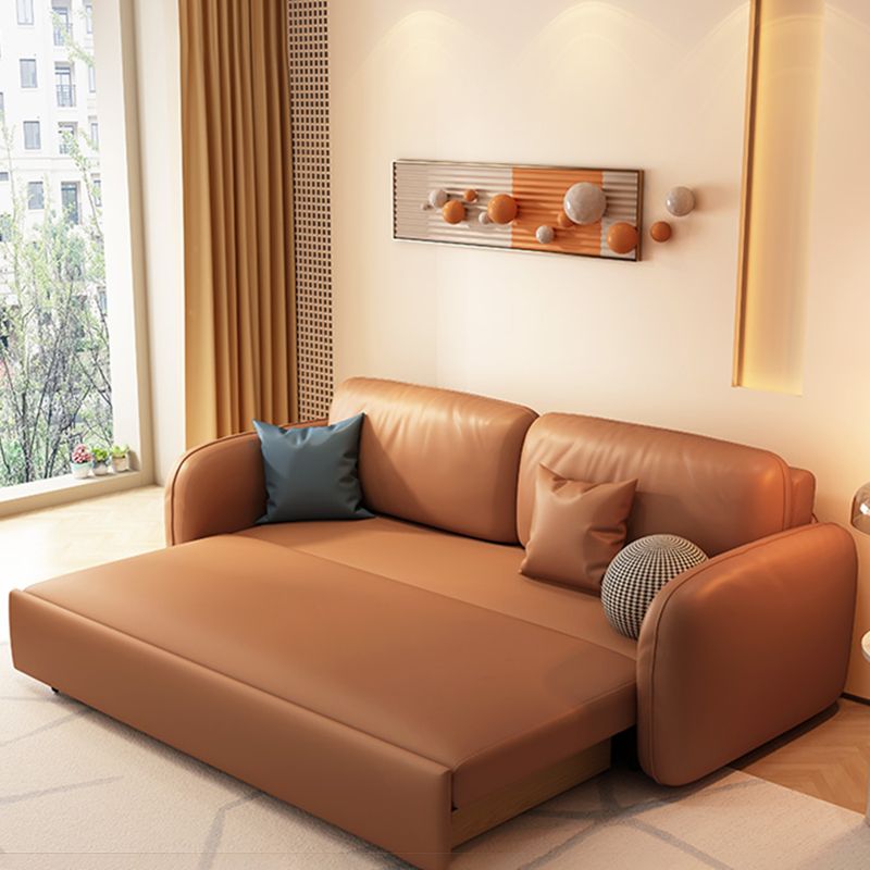 Sewn Pillow Back Seating Faux Leather Sofa with Pillows in Brown