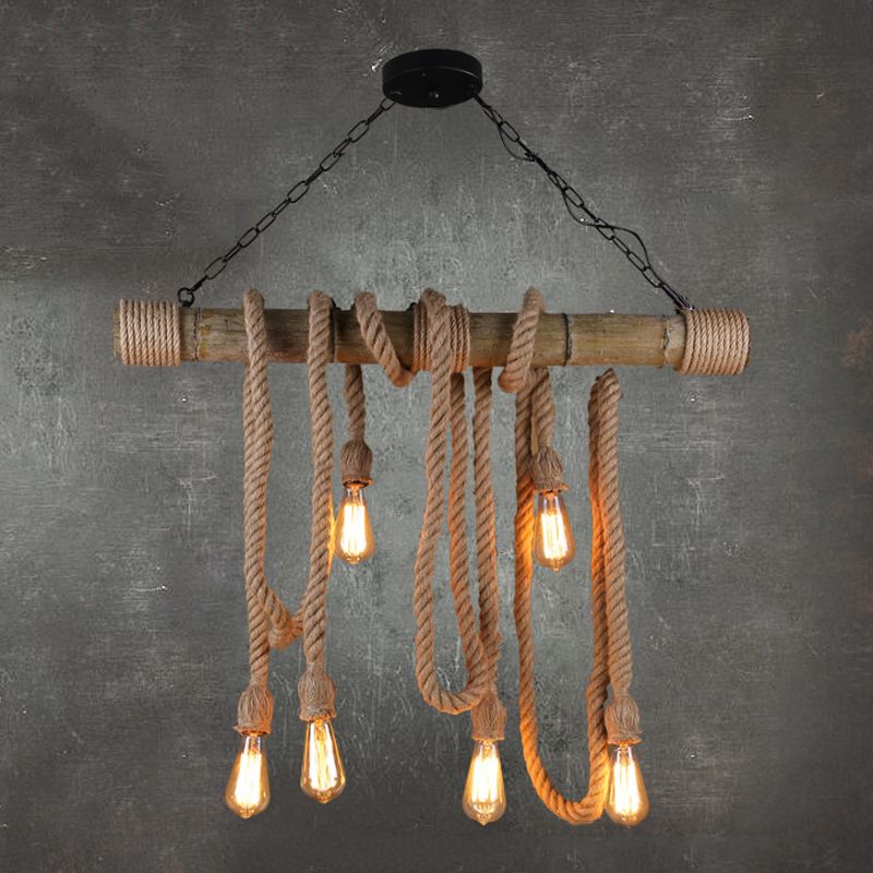 Industrial Style Exposed Bulb Island Light Rope Chandelier Lamp for Restaurant