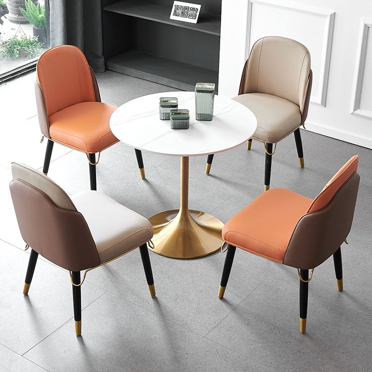 Scandinavian Style Leather Dining Chairs Armless Solid Back Chair for Kitchen