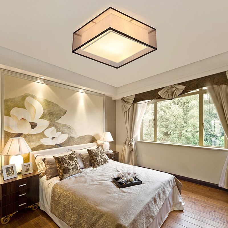 Modern Square Ceiling Lamp Multi Lights Ceiling Mount Light with Fabric Shade for Bedroom