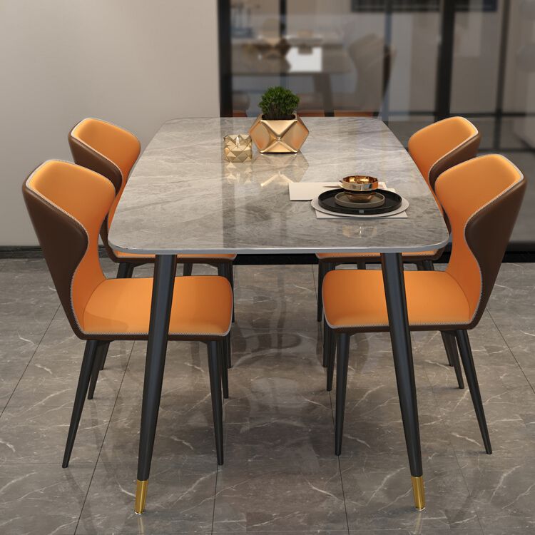 Industrial Grey Table for Restaurant Rectangle Dining Table with Metal 4 Legs
