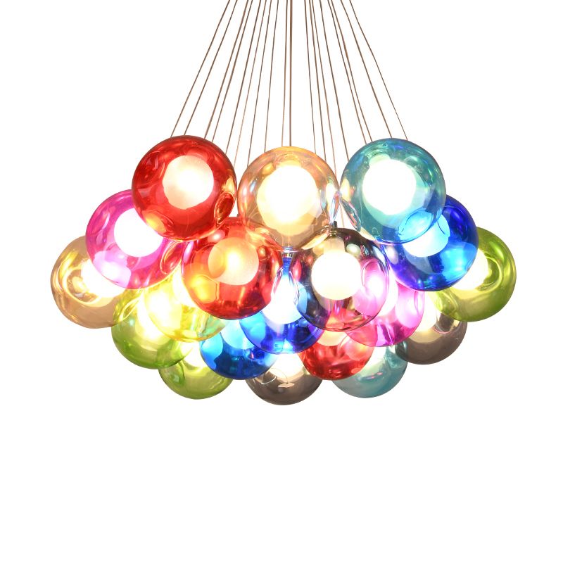 Indoor Globe Clear Glass Multi Hanging Light, Simple Colorful Balls Hanging Lamp